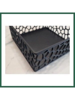 Vintessy Vıntessy 3D Baskı Organik Desenli Peçetelik Kokteyl Peçete Tutucu 12,5X12,5 cm Delikli Peçete Standı - Siyah BZS01