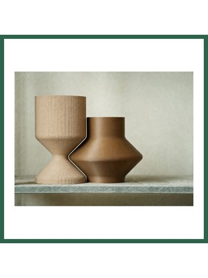 Vintessy Vıntessy 3D Baskı Modern Dekoratif Ikili Vazo Seti - Minimalist Çizgili Çiçek Vazosu-Bej-Kahverengi BZS01