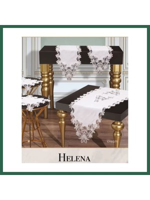 Vintessy Vıntessy Salon Takımı 5 Parça Keten Dantelli Masa Örtüsü Runner Seti Çeyizlik Helena Model Krem BZS01