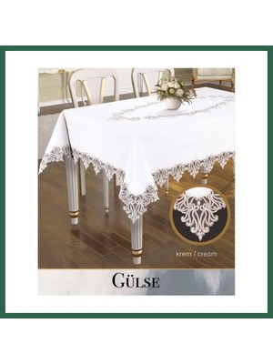 Vintessy Vıntessy Keten Tek Masa Örtüsü Tablecloth 155X260 cm Dantelli Yemek Masası Örtüsü Gülse Model Krem BZS01