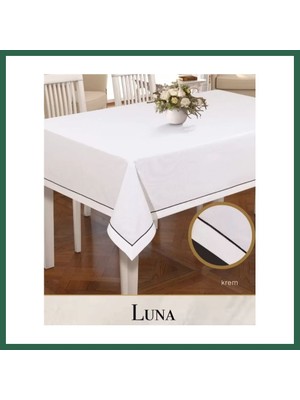 Vintessy Vıntessy Luna Model Krem 160X220 cm Keten Masa Örtüsü Şık Yemek Masası Dekorasyonu BZS01