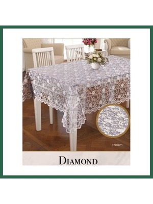 Vintessy Vıntessy Dertsiz Işlemeli Tek Masa Örtüsü 160X260CM Dantelli Yemek Masası Örtüsü Daimond Model Krem BZS01