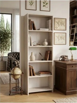 Vivense Mdf Beş Raflı Kitaplık, Traverten