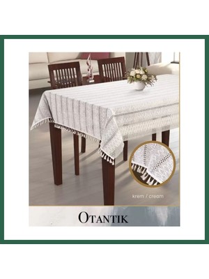Vintessy Vıntessy 150X260 cm Otantik Krem Pamuklu Masa Örtüsü Şık Yemek Masası Dekoru BZS01