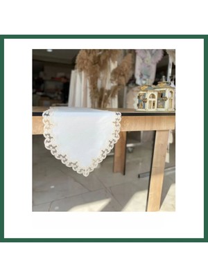 Vintessy Vıntessy Masa Üzerine Runner, Sehpa Örtüsü Fransız Dantel Detaylı Lale 40 x 145 cm Krem BZS01