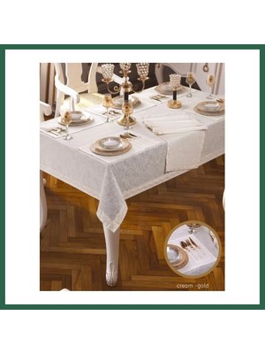 Vintessy Vıntessy 8 Kişilik Krem-Gold 10 Masası 160 × 220 cm Parça Lüks Şık Yemek Masa Takımı BZS01