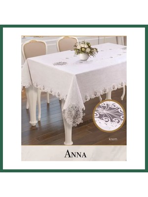 Vintessy Vıntessy Anna Model Gardenya Keten Krem 160X220 cm Dantelli Şık Tek Masa Örtüsü BZS01
