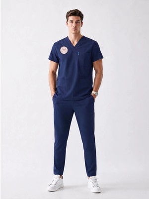 Üças İş Giyim Hemşire Forması Yeni Yönetmeliğe Uygun Logolu Lux Likralı Scrubs Takım Erkek