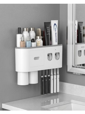 SS Home Concept Duvara Monte Diş Fırçası Tutucu Otomatik Çift Dispenserli Çok Fonksiyonlu