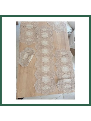 Vintessy Vıntessy Salon Takımı Çeyizlik Krem Runner Set 5 Parça Keten Ranır Masa Konsol Sehpa Örtüsü Orkide BZS01