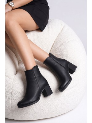 Albishoes Kadın Topuklu Bot 5 cm Topuk Boyu Kaymaz Taban Fermuarlı Rahat Sıcak Astar Kadın Bot