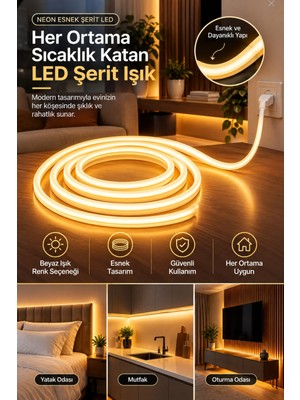 Lepold Cob LED Neon Şerit Işık 1-100 Metre Gün Işığı 220V Fişli Kendinden Yapışkanlı Tak Çalıştır Dekoratif Aydınlatma