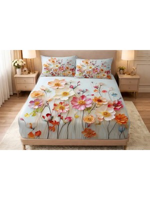 Vivense Dancing Roses Lastikli Çarşaf, Pudra, Çift Kişilik