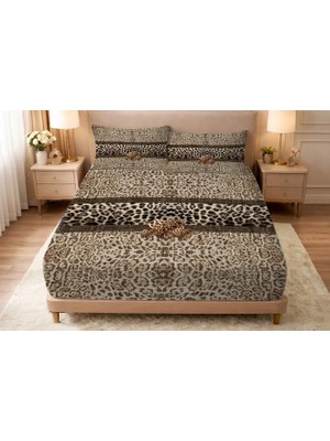 Vivense Leopar Fabric Lastikli Çarşaf, Bej, Tek Kişilik