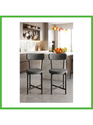 Bezos Sandalye 2 Adet Keten Kumaş Metal Ayak Modern Mutfak Sandalyesi Cafe Balkon Ofis Teddy 9813 Antrasit Arz
