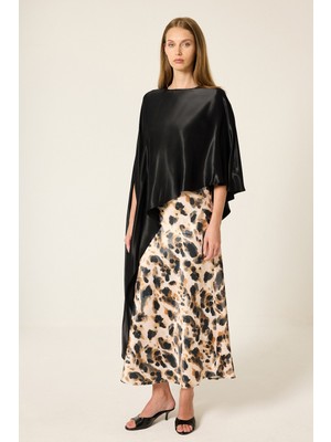 Touche Prive Leopar Desenli Saten Etek