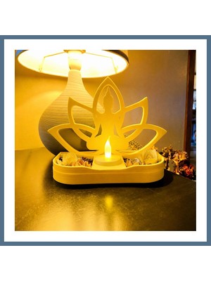 Bezos 3D Baskı Lotus Buda Mumluk - Dekoratif Tealight Mumluk-Sarı Bbz