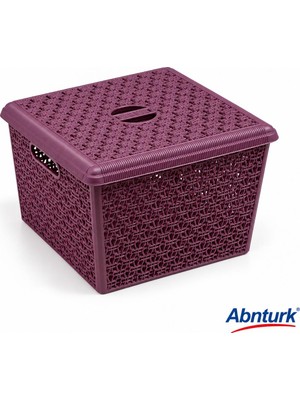 Abnturk 12LT Mürdüm Plastik Örgü Kare Kapaklı Sepet-Patates Soğan Mutfak Banyo ve Çok Amaçlı Saklama Kutusu