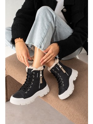 Albishoes Kadın Sıcak Tutan Kürklü Peluş Astar Tırtıklı Kaymaz Termo Taban Çocuk Yetişkin Kadın Bot