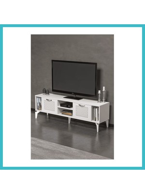 Defne Store Linya Gümüş Tv Sehpası Beyaz Dfnbez