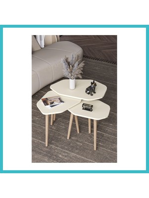 Defne Store Trio Zigon Sehpa Ekru 3'lü Dfnbez