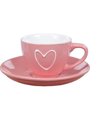 Gifi Kahve Fincan, Kalp Desenli Tabaklı Türk Kahvesi Fincanı, 7 cm Fincan, 12 cm Tabak