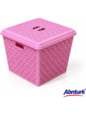 Abnturk 12LT Pembe Plastik Örgü Kare Kapaklı Sepet-Patates Soğan Mutfak Banyo ve Çok Amaçlı Saklama Kutusu