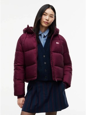 Tommy Hilfiger Kadın Marka Logolu Günlük Kullanıma Uygun Bordo Mont