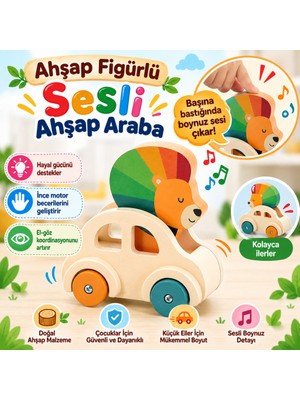 Sende Buldum Ahşap Figürlü Sesli Ahşap Araba