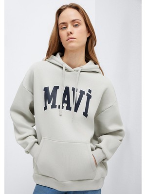 Mavi Logo Baskılı Kapüşonlu Gri Sweatshirt 1600361-34322