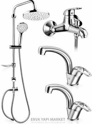 GPD Adrio Banyo Bataryası Lavabo Bataryası Mutfak Bataryası DST19-2 Yağmurlama Duş Seti 4'lü Krom Kombin