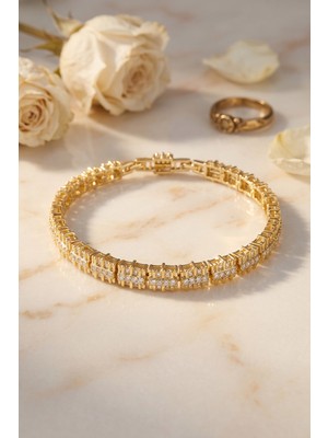 Hobilinka Gold Renk Pirinç Elegance Zirkon Taşlı Kadın Bileklik TJ-BB8906