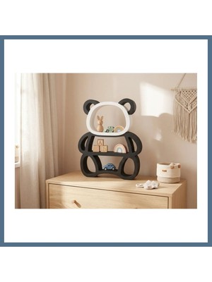 Bezos 3D Baskı Panda Şeklinde Duvar ve Masa Rafı Çocuk Odası Oyuncak Rafı Siyah Beyaz Panda Kitaplık Bbz