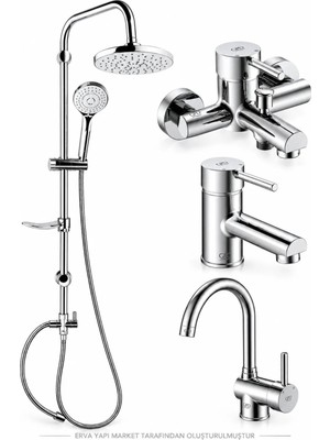 GPD Espina Banyo Lavabo Mutfak Bataryası DST19-2 Yuvarlak Yağmur Duş Sistemi 4'lü Krom Set