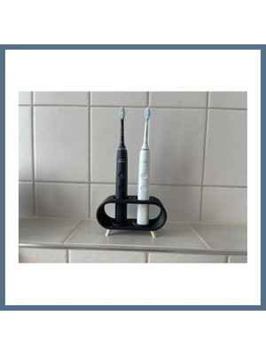 Bezos 3D Baskı Elektrikli Diş Fırçası Standı Çift Diş Fırçalık Ayaklı Modern Banyo Diş Fırçası Tutucu Siyah Bbz
