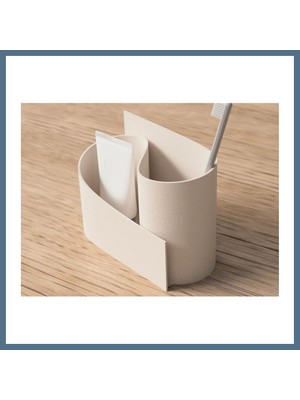Bezos 3D Baskı Kavisli Diş Fırçası ve Küçük Eşya Tutucu Masa ve Banyo Organizeri Modern Minimal Düzenleyici - Krem Bbz