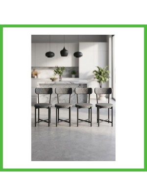 Bezos Sandalye 4 Adet Keten Kumaş Metal Ayak Modern Mutfak Sandalyesi Cafe Balkon Ofis Teddy 9809 Antrasit Arz