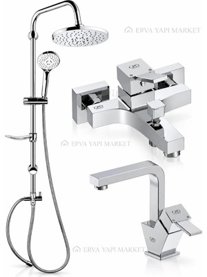 GPD Tulio Banyo Bataryası Kuğu Lavabo Bataryası DST19-2 Yağmur Duş Sistemi 3'lü Krom Banyo Seti