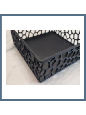 Bezos 3D Baskı Organik Desenli Peçetelik Kokteyl Peçete Tutucu 12,5X12,5 cm Delikli Peçete Standı - Siyah Bbz
