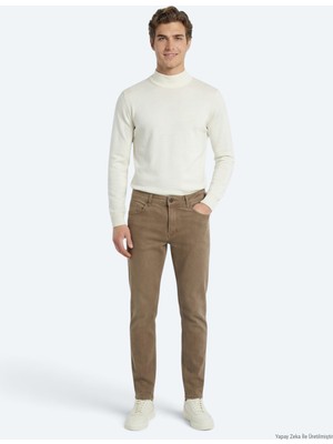 Kip Hardal Slim Fit Denim Pamuk Karışımlı Pantolon