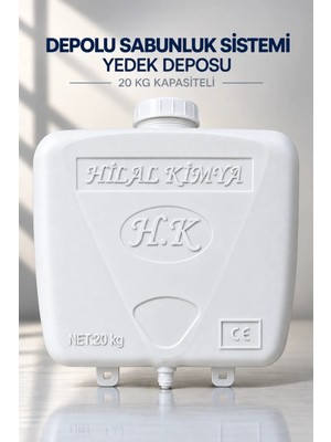 Hilal Kimya Depolu Sabunluk Sistemi Deposu 20 Kg Kapasiteli Beyaz