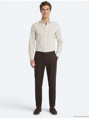 Kip Kahverengi Dokuma Relaxed Fit Casual Pamuk Karışımlı Pantolon