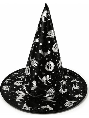 Orca Süs Gümüş Renkli Halloween Desenli Cadı Şapkası