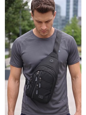 Unisex Çapraz Body Bag Çanta Gri Şeritli Seventeen (28X17 Cm)
