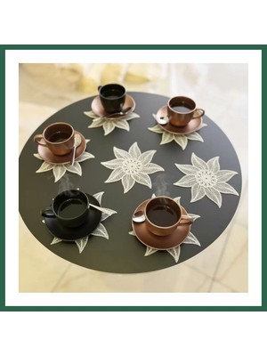 Vintessy Vıntessy 6 Lı Dantel Kahve Sunumluğu 15X15 cm Asorti Desenli Türk Kahvesi Sunum Seti BZS01
