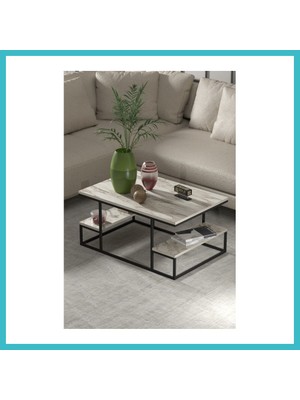 Defne Store Deluxe Raflı Orta Sehpa Ekru Dfnbez