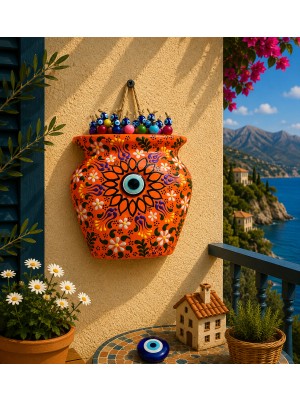 Yedirenk Hediyelik Eşya Polyester Çini Desenli Saksı Duvar Bahçe Balkon Dekorasyon Süsü