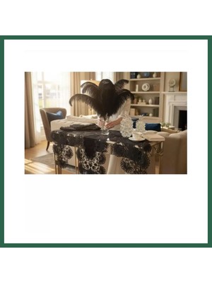 Vintessy Vıntessy Salon Takımı 5 Parça Keten Masa Örtüsü Yolluk Seti Çeyizlik Palmiye Model No 2656560 Siyah BZS01