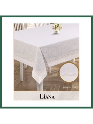 Vintessy Vıntessy Keten Masa Örtüsü Tablecloth 160X220 cm Dantel Yemek Masası Örtüsü Liana Model Krem BZS01