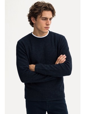 Mudo Erkek Lacivert Yaka Detaylı Bisiklet Yaka Sweatshirt